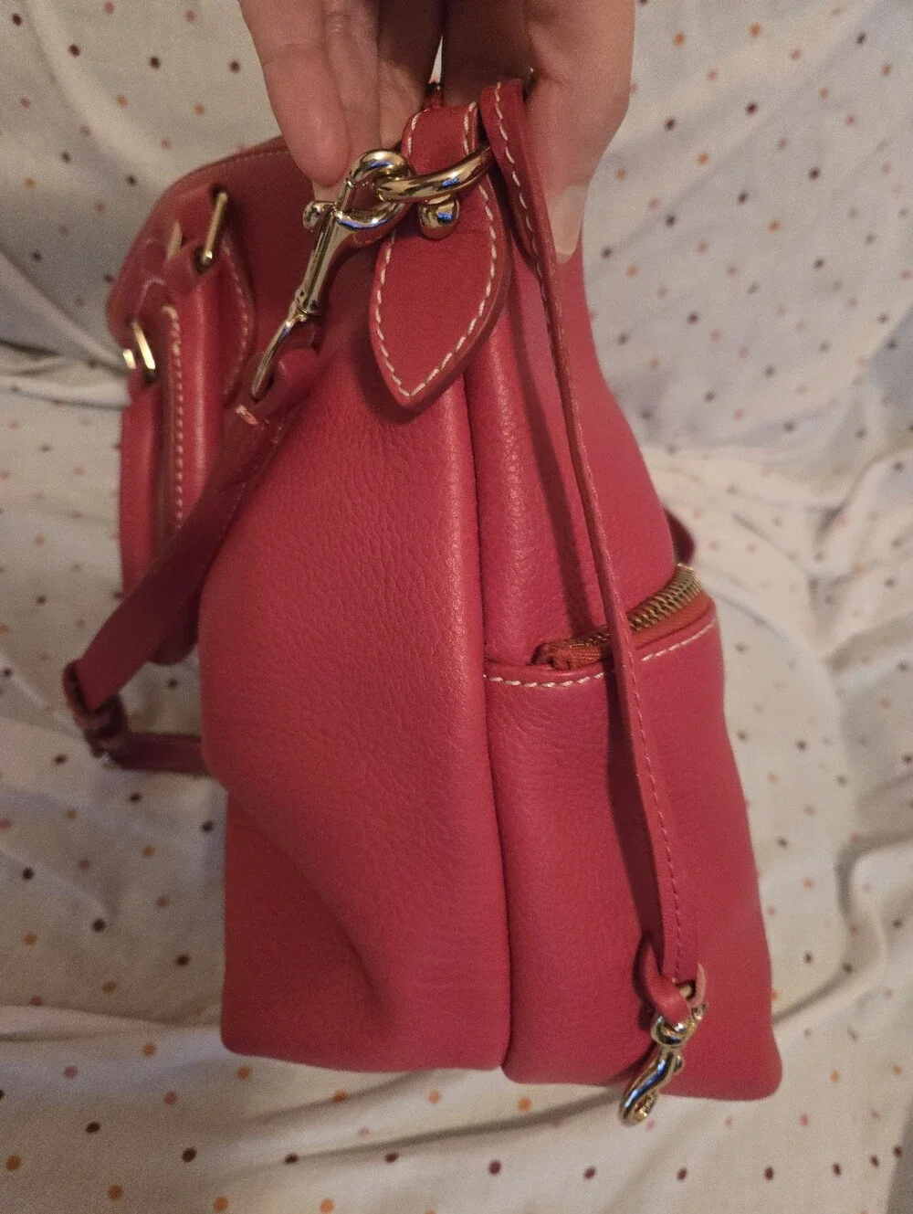 Dooney & Bourke Pebbled Leather Satchel color is dark pink/light red